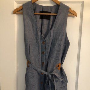 Rachel Comey sleeveless cotton dress with leather trim and buttons, Size Medium